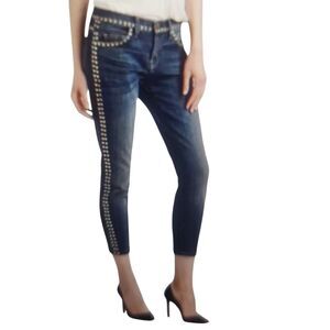 Currennt/Elliot Y2K Crop Skinny Night W/ Studs Jeans-Black Washed-26-Punk-Goth